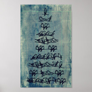 Vintage Grunge Bird Tree Poster