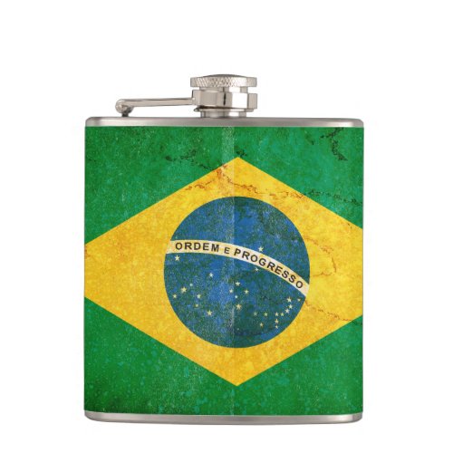 Vintage Grunge Brazil Flag Hip Flask