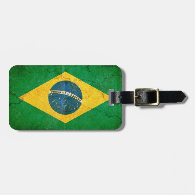 Vintage Grunge Brazil Flag Luggage Tag (Front Horizontal)