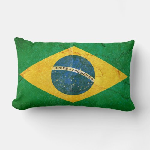 Vintage Grunge Brazil Flag Lumbar Pillow