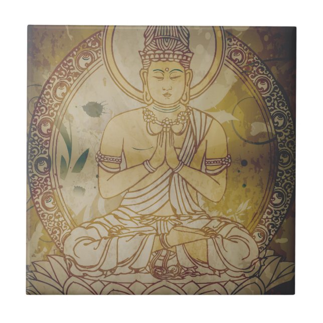Vintage Grunge Buddha Ceramic Tile (Front)