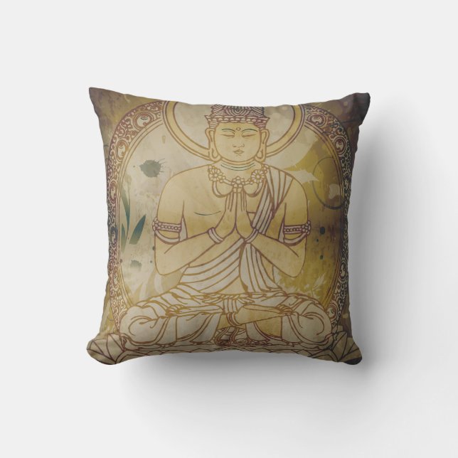 Vintage Grunge Buddha Throw Pillow (Front)