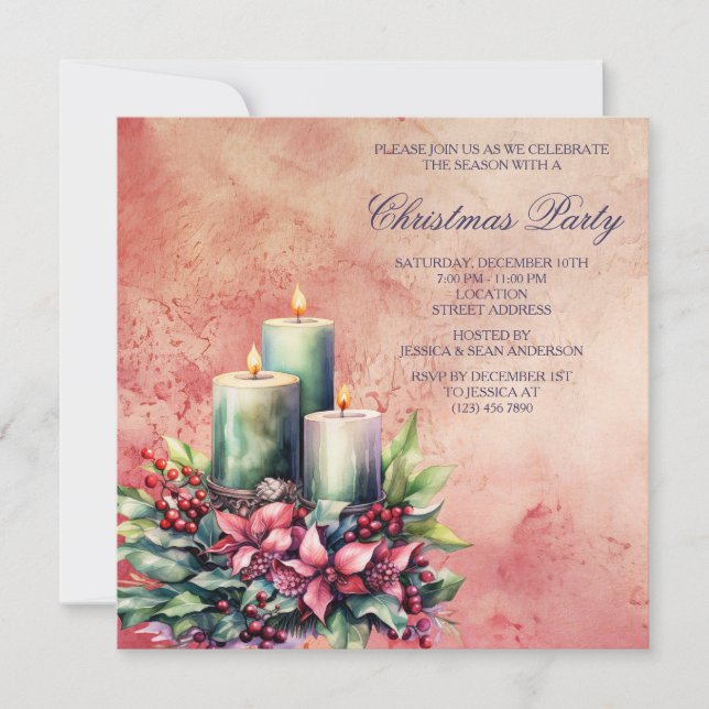 Vintage Grunge Candlelight Wreath Christmas Invitation (Front)