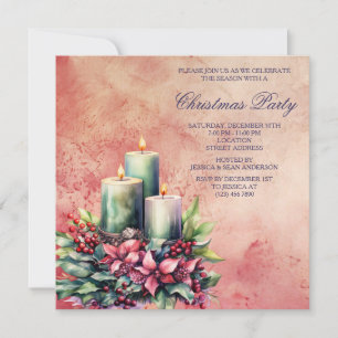 Vintage Grunge Candlelight Wreath Christmas Invitation