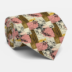 Vintage Grunge Collage Magenta Mustard Black Cream Neck Tie