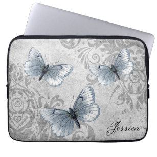 Vintage Grunge Damask and Butterflies Laptop Sleeve