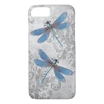 Vintage Grunge Damask Dragonflies Iphone 8/7 Case by encore_arts at Zazzle