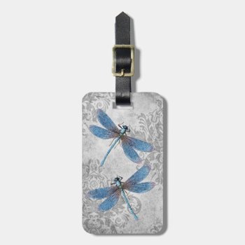 Vintage Grunge Damask Dragonflies Luggage Tag by encore_arts at Zazzle