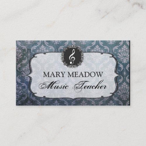 Vintage Grunge Damask Music Piano Singing Teacher Business Cards