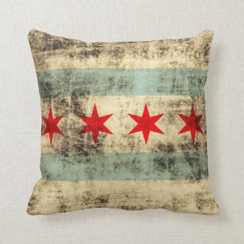Vintage Grunge Flag Of Chicago Throw Pillow by clonecire at Zazzle