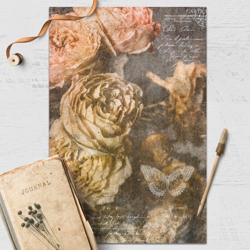 Vintage Grunge Floral Decoupage Tissue Paper