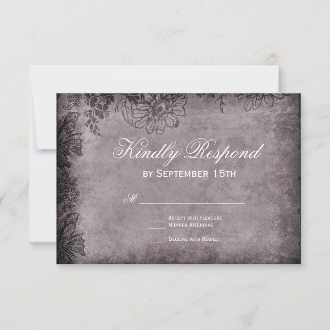 Vintage Grunge Floral Frame Wedding RSVP Cards (Front)
