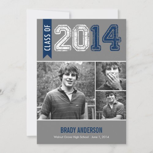 Vintage Grunge Graduation Invitation - Blue
