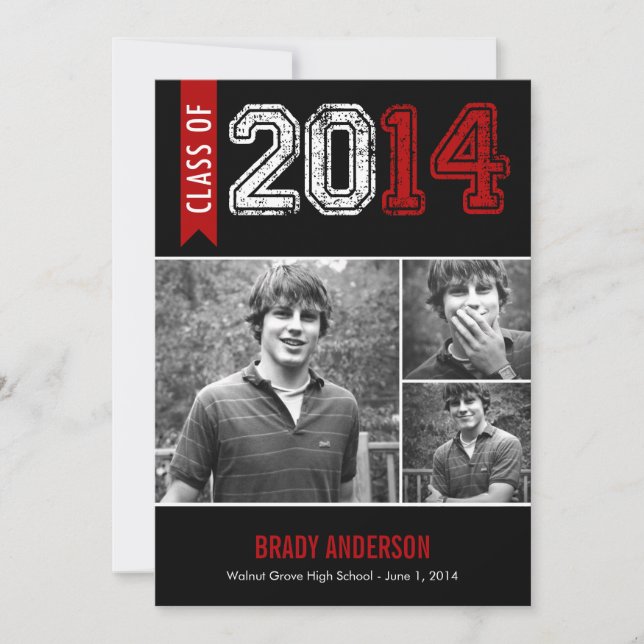 Vintage Grunge Graduation Invitation - Red (Front)