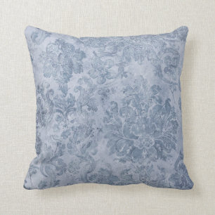 Vintage grunge grey blue white damask chic throw pillow