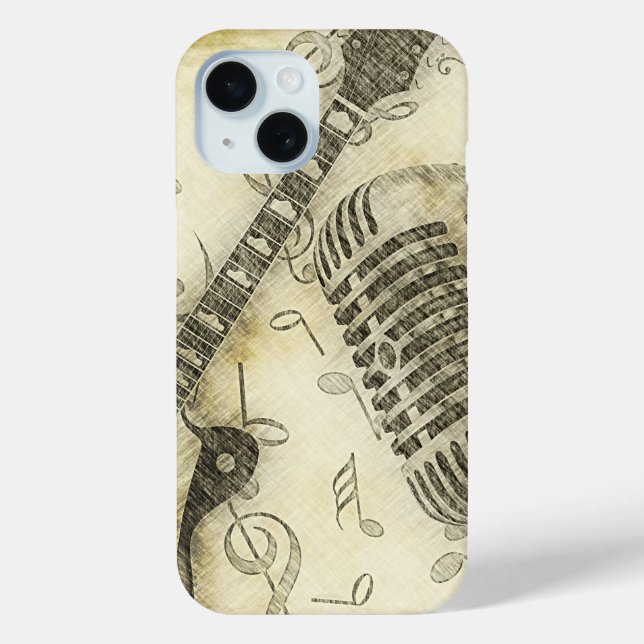 Vintage Grunge Guitar and Microphone iPhone Case (Back)