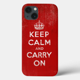 Vintage Grunge Keep Calm and Carry On Red iPhone 13 Case