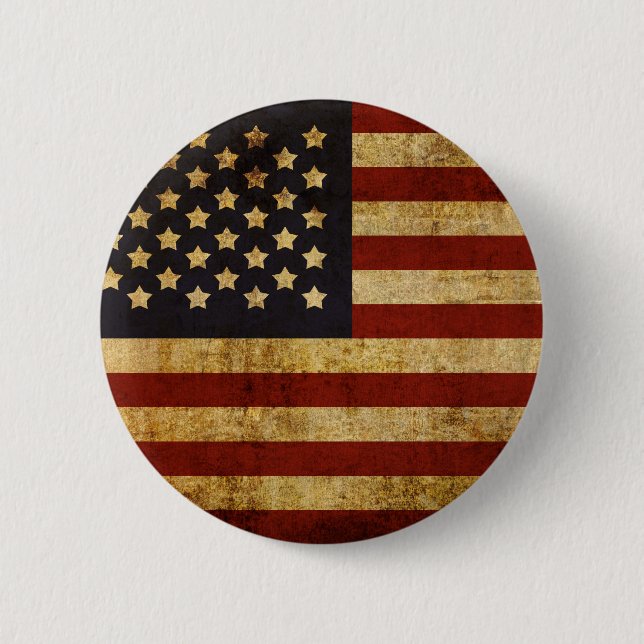 Vintage Grunge Patriotic USA American Flag Button (Front)