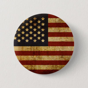 Vintage Grunge Patriotic USA American Flag Button
