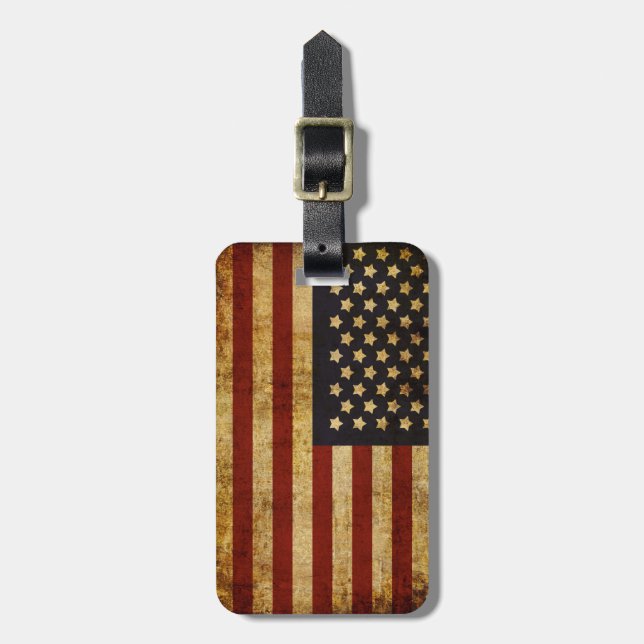 Vintage Grunge Patriotic USA American Flag Luggage Tag (Front Vertical)