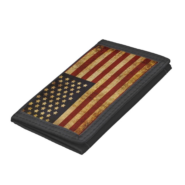 Vintage Grunge Patriotic USA American Flag Trifold Wallet (Bottom)
