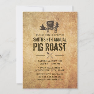 Vintage Grunge Pig Roast BBQ Party Invitations