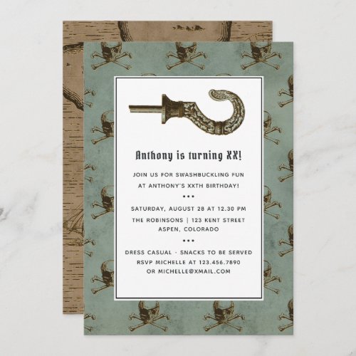 Vintage Grunge Pirate themed Birthday Party Invitation