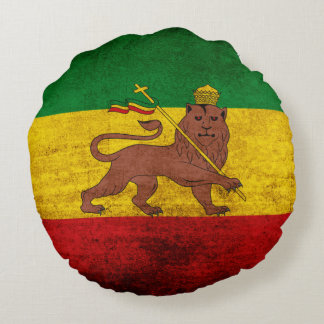 Vintage Grunge Rastafarian Flag Round Pillow
