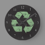 Vintage Grunge Recycle Symbol Round Clock