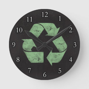 Vintage Grunge Recycle Symbol Round Clock