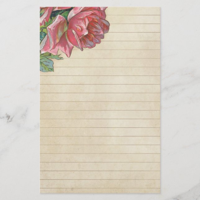 Vintage grunge Rose With Lines Stationery (Front)