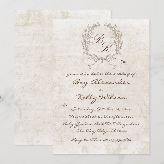 Vintage grunge rustic old paper  invitation (Front/Back)