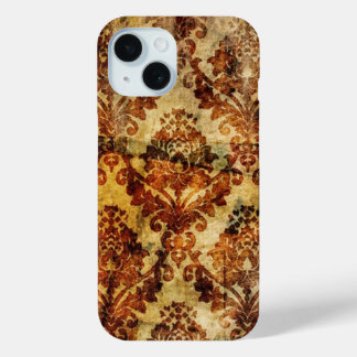 Vintage Grunge Rustic Steampunk Brown Damask iPhone 15 Case