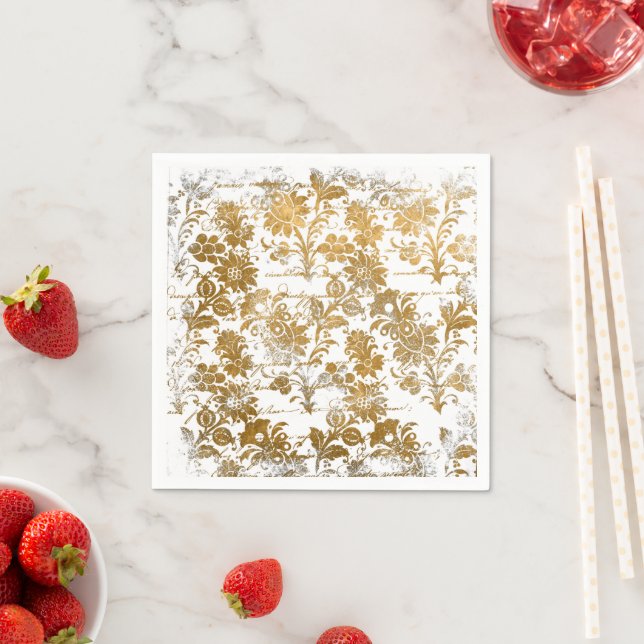 Vintage Grunge Script Gold Damask Pattern  Napkins (Insitu)