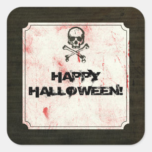 Vintage Grunge Skull Crossbones Bloody Halloween Square Sticker