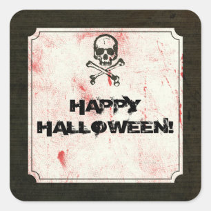 Vintage Grunge Skull Crossbones Bloody Halloween Square Sticker