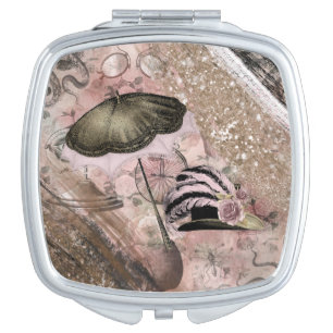 Vintage Grunge Steampunk Glam Victorian Hat Compact Mirror