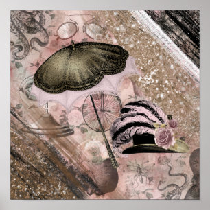 Vintage Grunge Steampunk Glam Victorian Hat Poster
