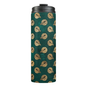 Vintage Grunge Teal and Gold Peacock Thermal Tumbler