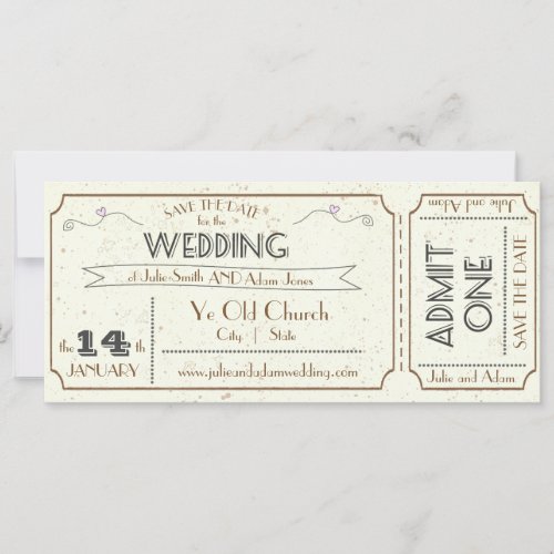 Vintage Grunge Ticket Save the Date