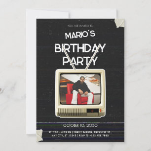 Vintage grunge tv photo birthday invitation