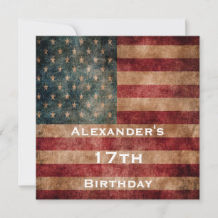 Vintage Grunge USA Stars & Stripes 17th Birthday Invitation