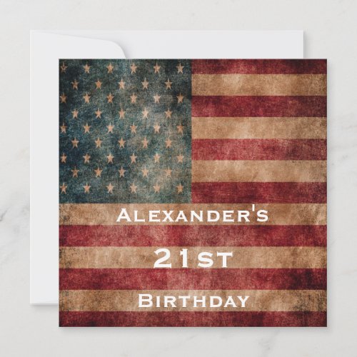 Vintage Grunge USA Stars  Stripes 21st Birthday Invitation