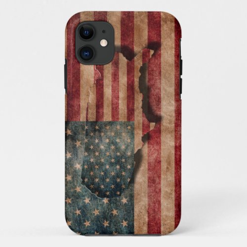 Vintage Grunge USA Stars  Stripes Flag and Map iPhone 11 Case