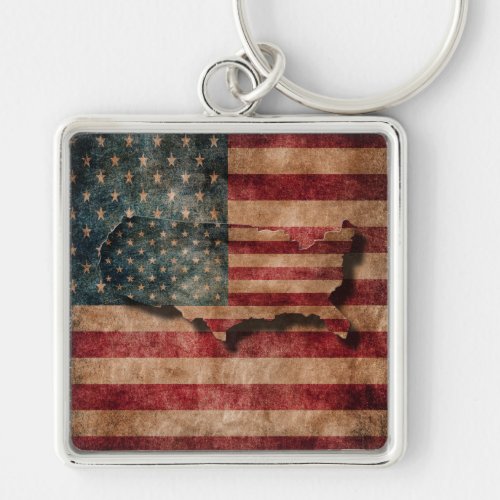 Vintage Grunge USA Stars  Stripes Flag and Map Keychain