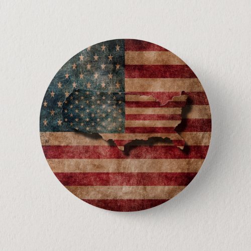 Vintage Grunge USA Stars  Stripes Flag and Map Pinback Button