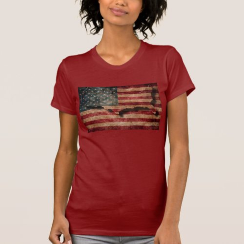 Vintage Grunge USA Stars  Stripes Flag and Map T_Shirt