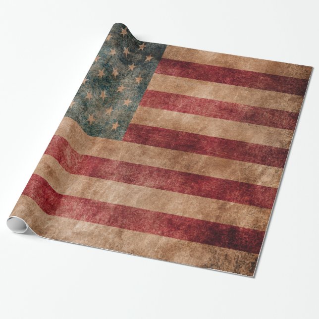 Vintage Grunge USA Stars & Stripes Flag Wrapping Paper (Unrolled)