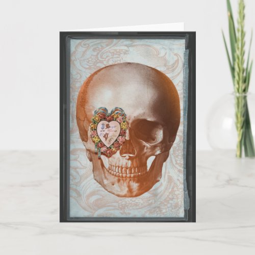 Vintage Grunge Valentine Skull Gothic Heart Holiday Card