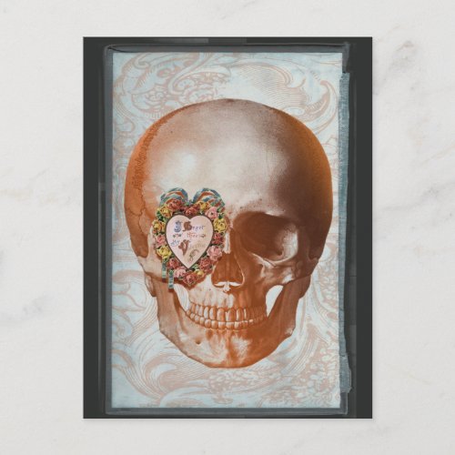 Vintage Grunge Valentine Skull Gothic Heart Holiday Postcard